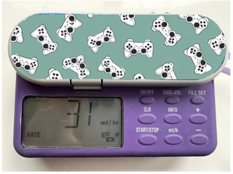 Game Controllers sticker on a feeding tube pump