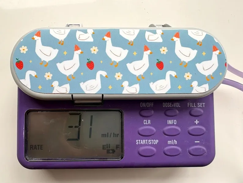 Geese sticker on a feeding tube pump